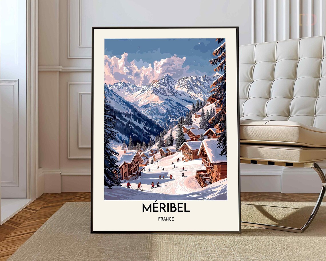 Meribel France Alpine Ski Village Chalets Vintage Travel Poster