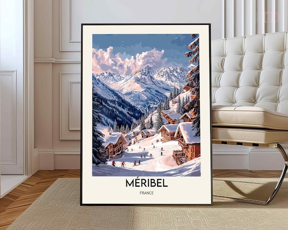 Meribel France Alpine Ski Village Chalets Vintage Travel Poster