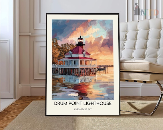 Drum Point Lighthouse Chesapeake Bay Pastel Water Art Poster