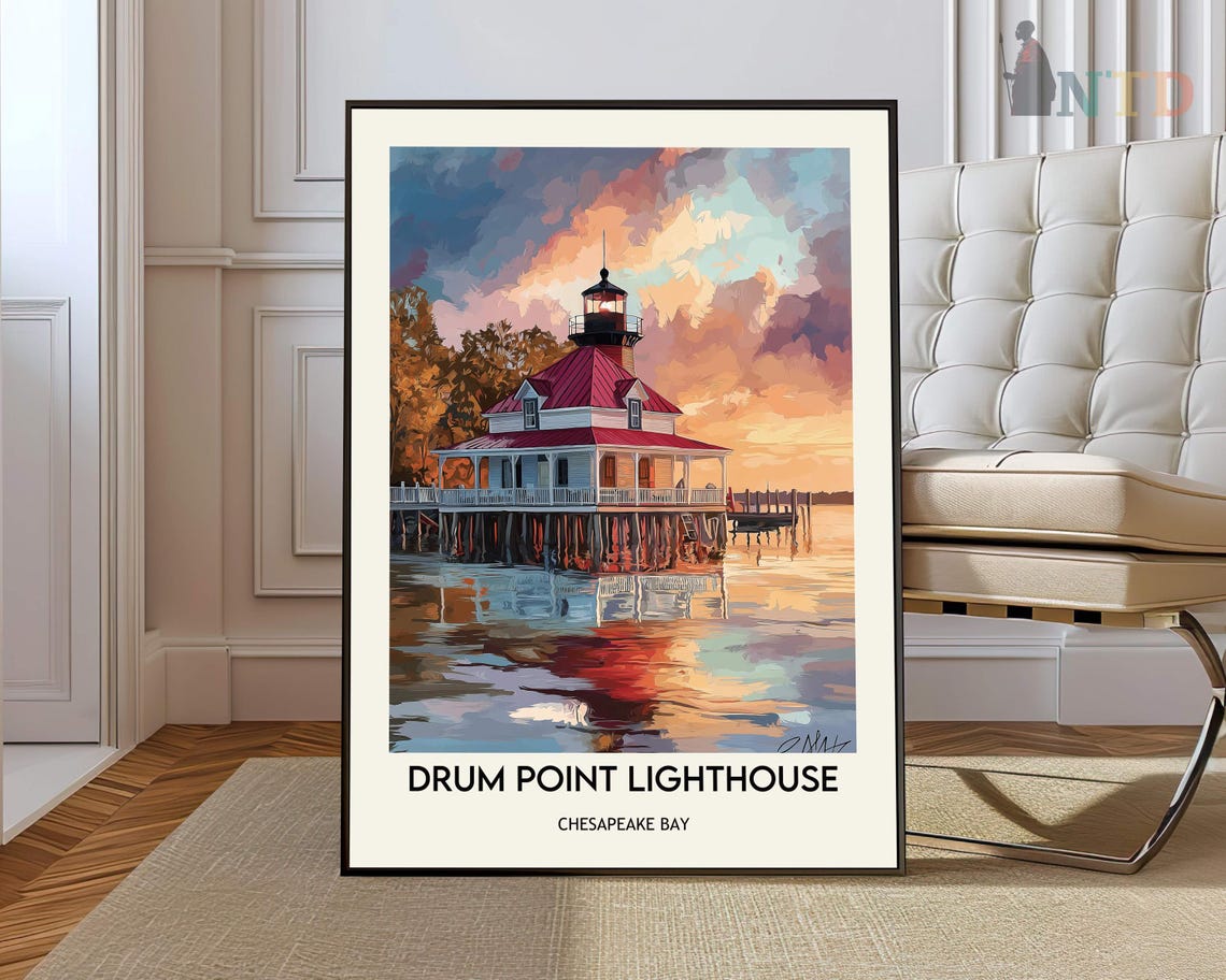 Drum Point Lighthouse Chesapeake Bay Pastel Water Art Poster