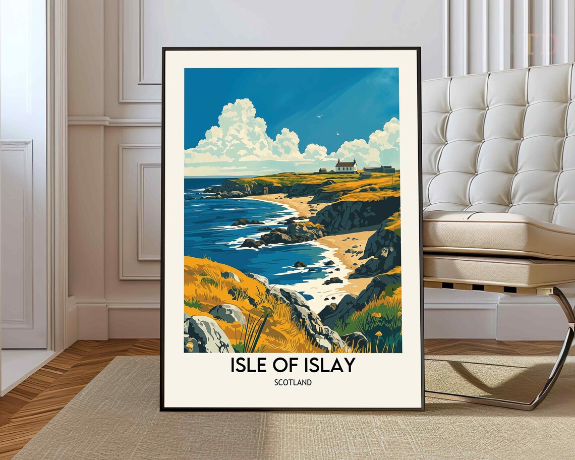Isle of Islay Scotland Coastal Travel Poster with Golden Cove View