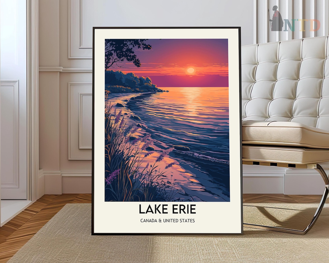 Lake Erie Purple Orange Sunset Reeds Shoreline Great Lakes Poster