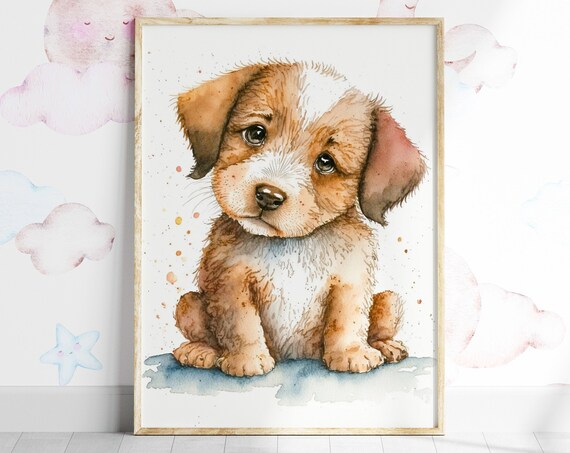 Nursery Wall Art Cute Puppy Print Boho Gift For A New Mum Kids Decor Watercolour Dog Baby Bedroom Painting Babies Toddler Animal Poster