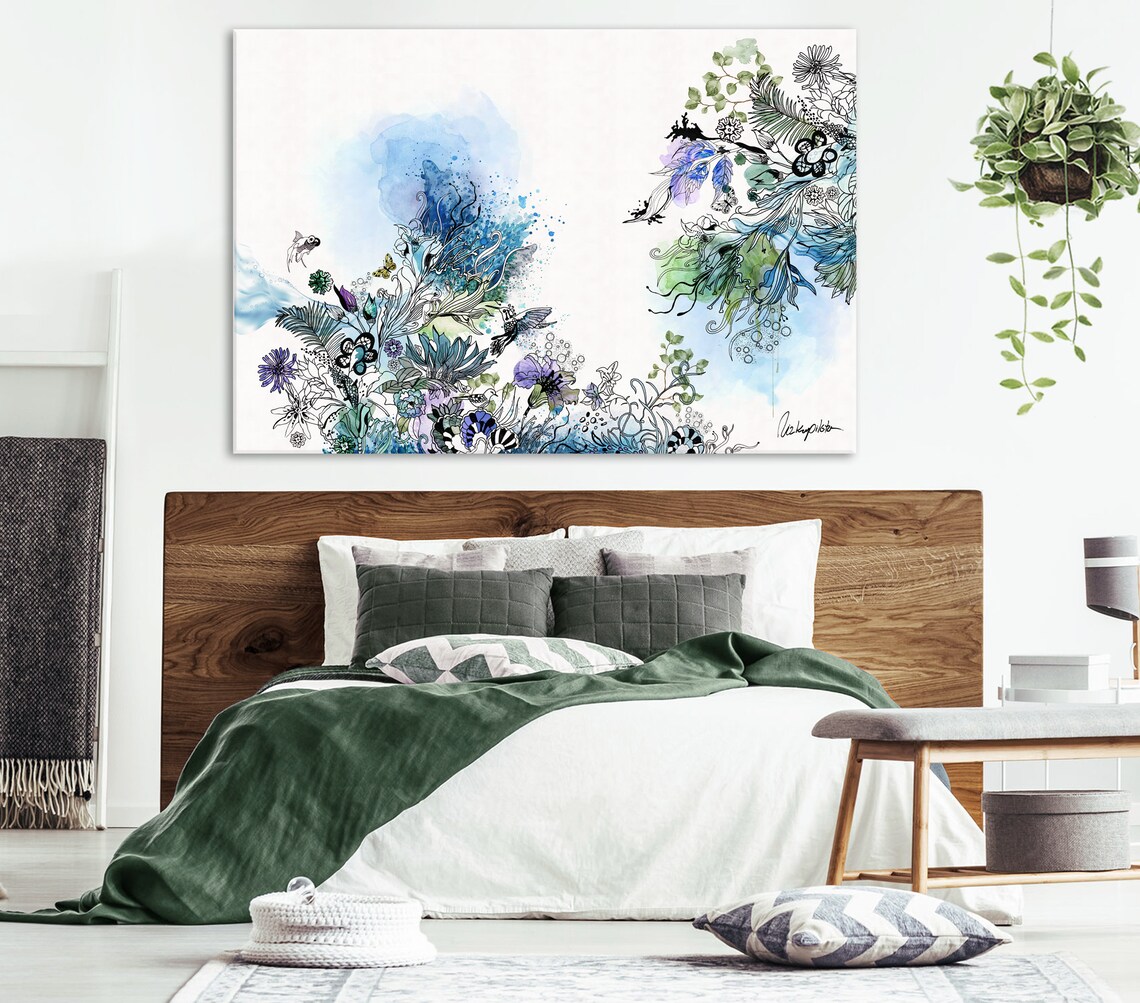 Blue Abstract Ocean Painting, Watercolor Wall Art - Image 2