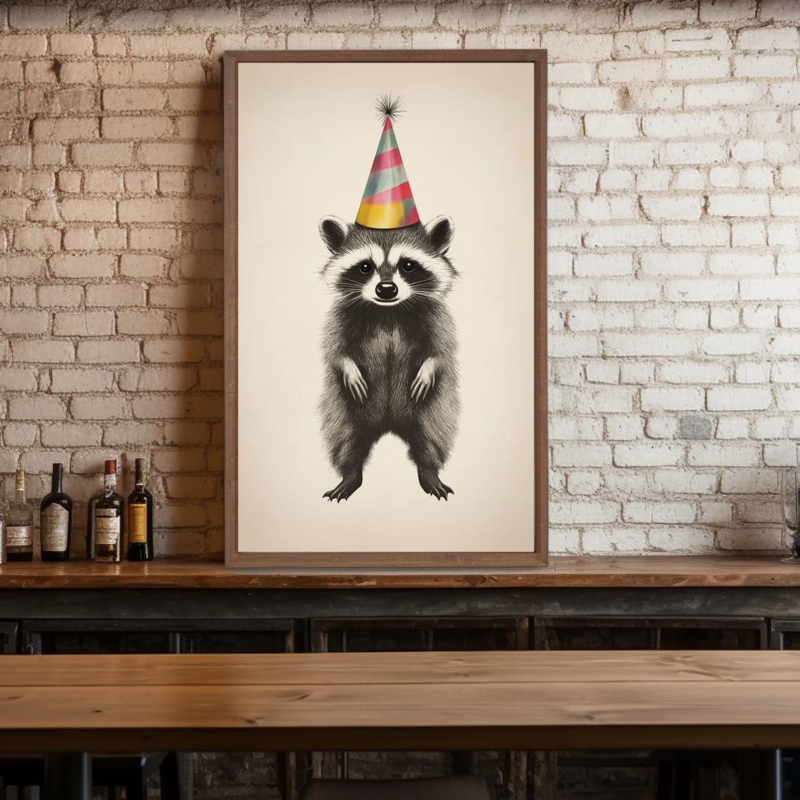 Party Raccoon Print Funny Animal Wall Art Quirky Raccoon Poster Dorm Decor Birthday Print Party Hat Retro Raccoon New Years Eve - Image 3