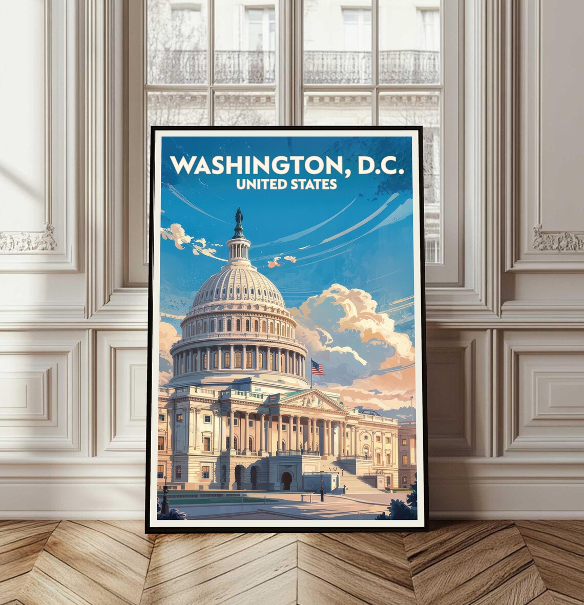 Washington DC United States Capitol Dome Vintage Travel Poster