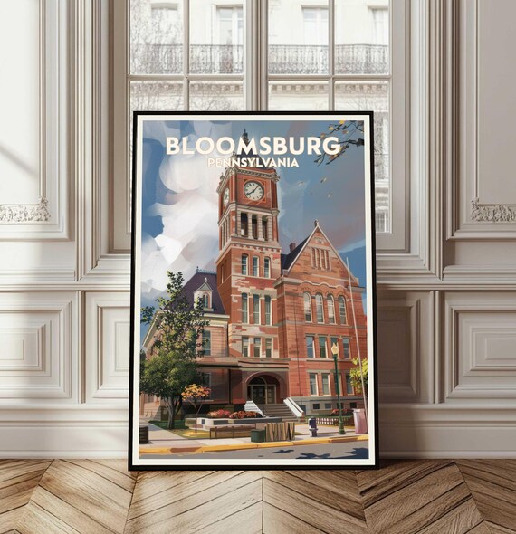 Bloomsburg Pennsylvania Clock Tower Vintage Travel Art Poster
