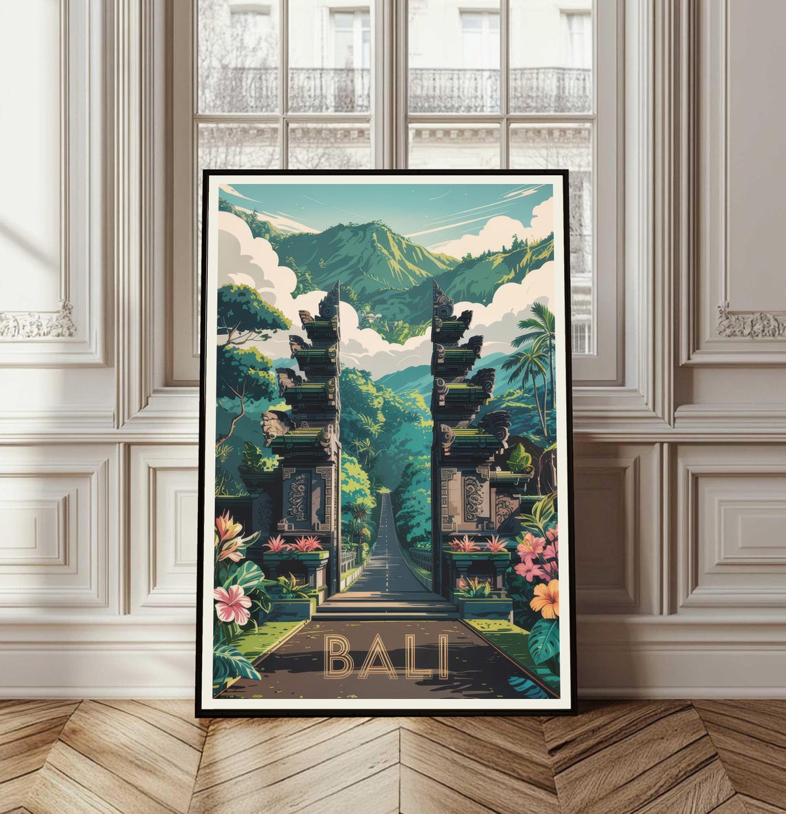 Bali Indonesia Vintage Travel Temple Gate Mountain Road Trip Poster