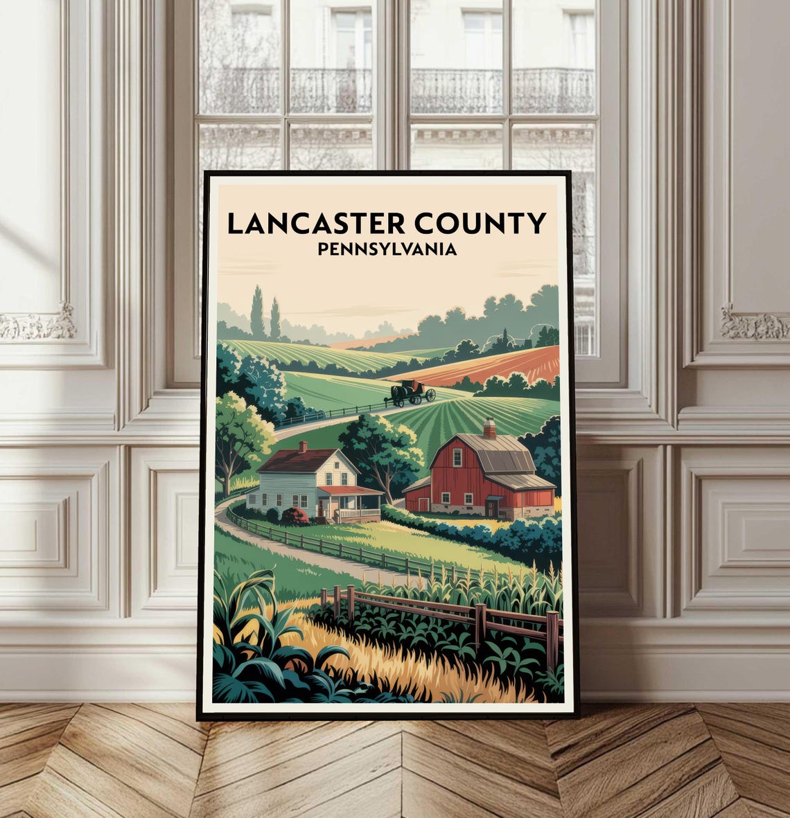 Lancaster County Pennsylvania Amish Farm Vintage Travel Poster