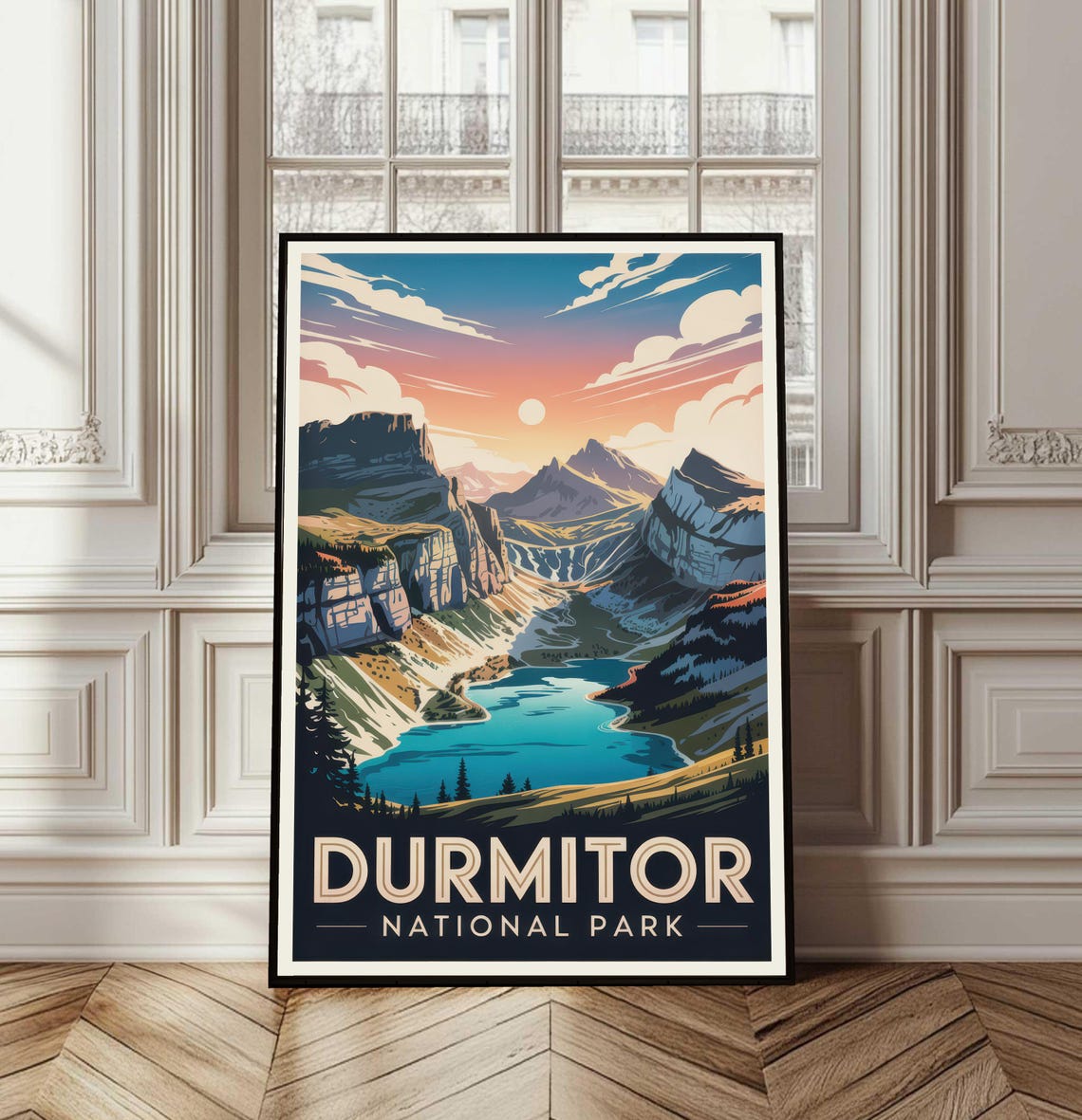 Durmitor National Park Vintage Travel Poster Mountain Lake View
