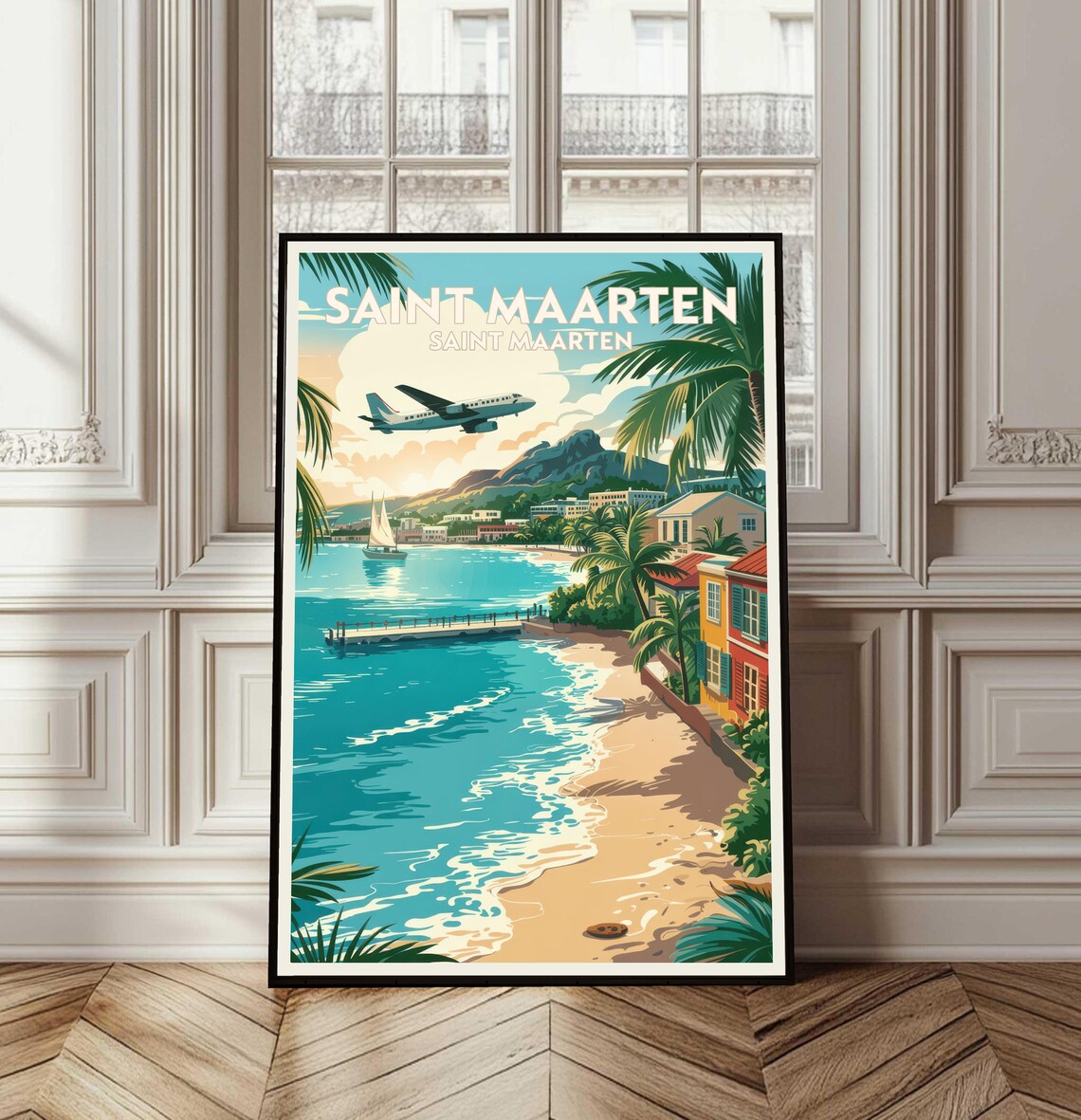 Saint Maarten Beach Vintage Travel Poster Caribbean Coast Island