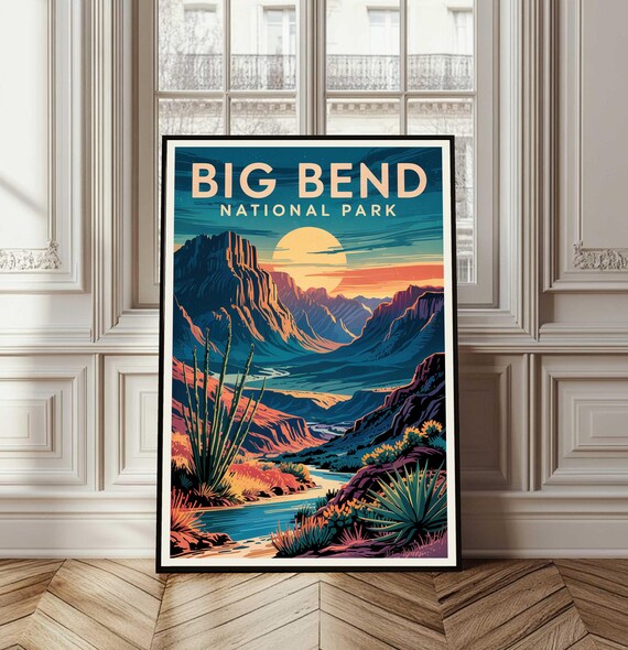 Big Bend National Park Desert Mountains Sunset Vintage Travel Poster