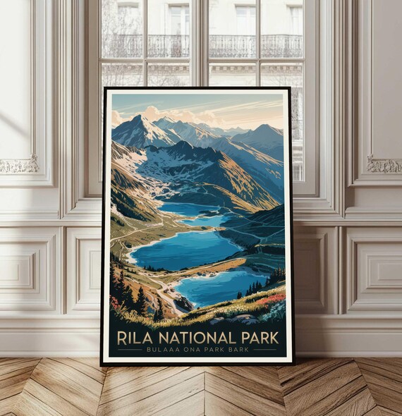 Rila National Park Alpine Lakes Mountain Bulgaria Vintage Travel Poster