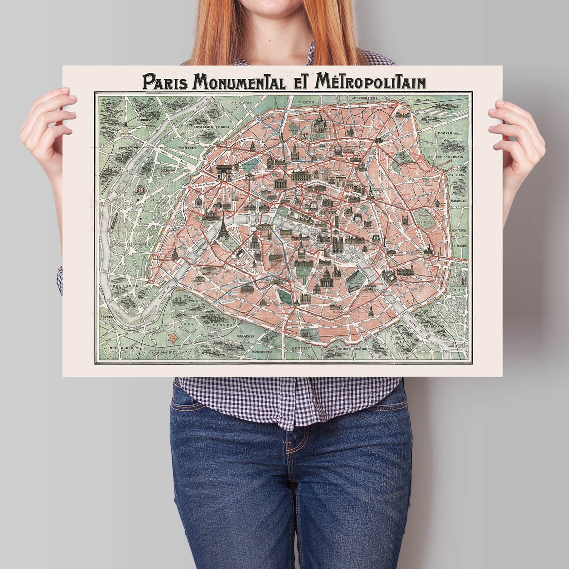 Paris Monumental Et Metropolitain Vintage Antique Metro Map Poster - Image 2