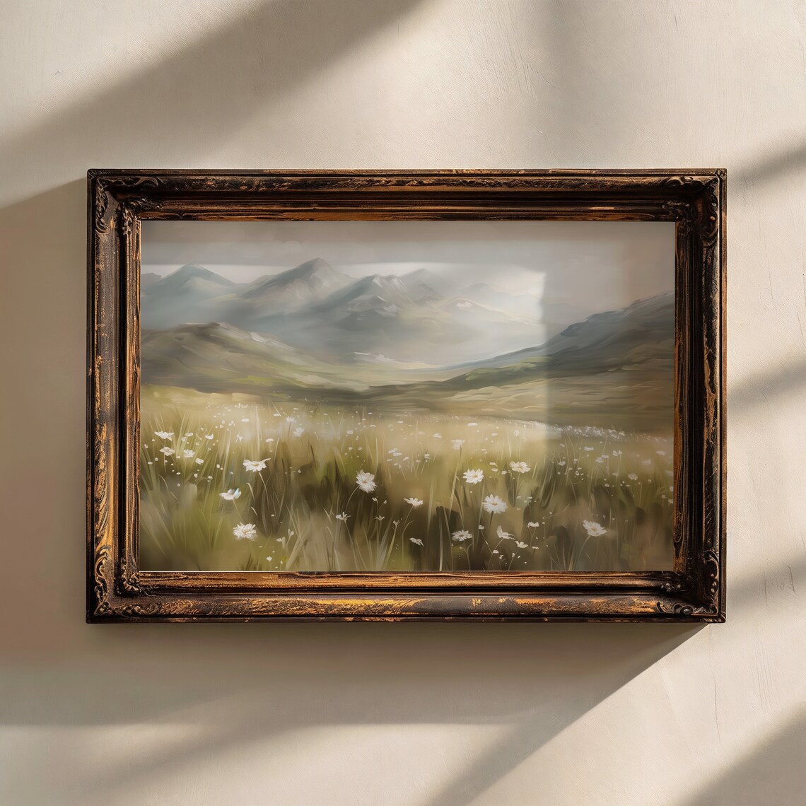 Vintage Mountains Rural Oil Painting Landscape Art Print - Image 2