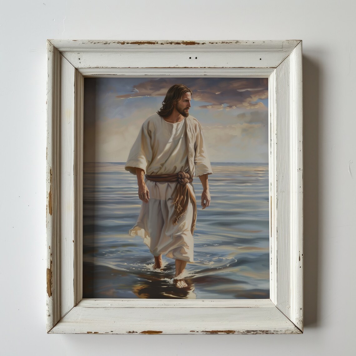 Jesus Walking On Water Serene Ocean Biblical Oil Painting Art Print - Image 4