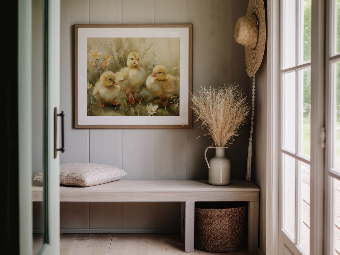 Baby Ducks In Spring Meadow Flowers Yellow Ducklings Nursery Art Print - Image 5