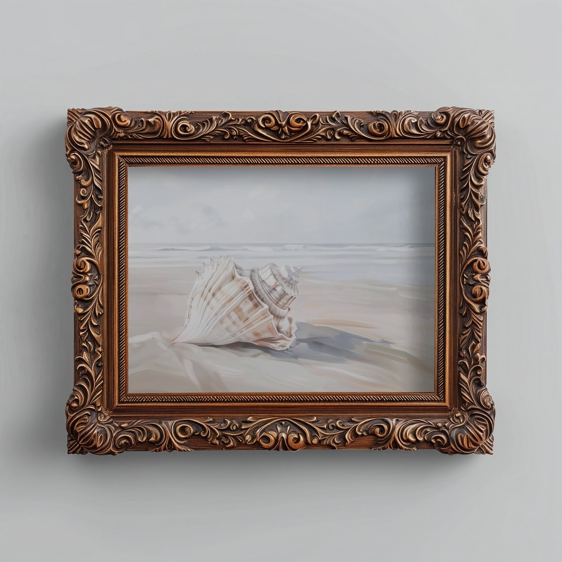 Large Seashell Resting On Sandy Beach Soft Neutral Coastal Wall Art - Image 3