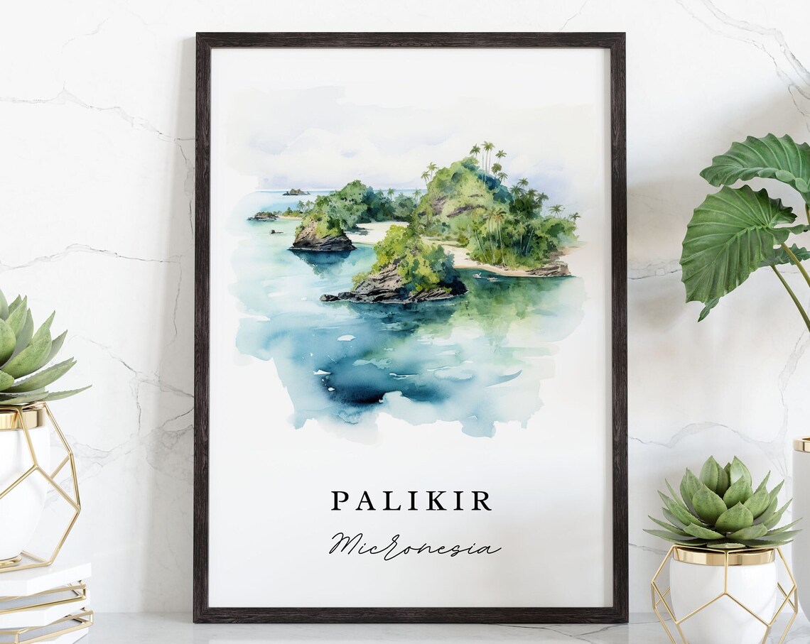Palikir Micronesia Palm Fringed Island Lagoon Watercolor Poster