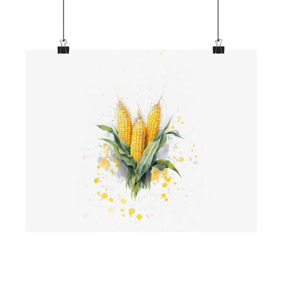Corn Wall Art Landscape Kitchen Fruit Vegetable Poster Print Cooking Art Watercolor Painting Landscape Culinary Art