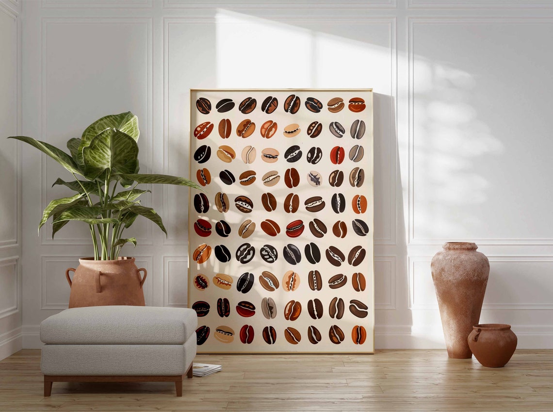 Illustrated Coffee Beans Grid Earthy Tones Kitchen Poster Coffee Art - Image 3