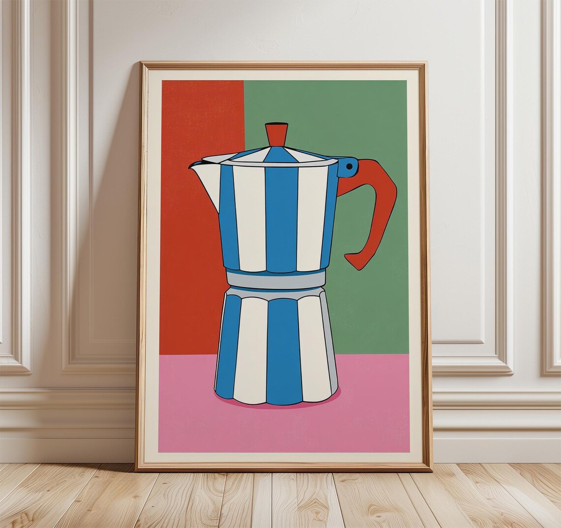 Retro Coffee Pot Poster, Mid Century Kitchen Art