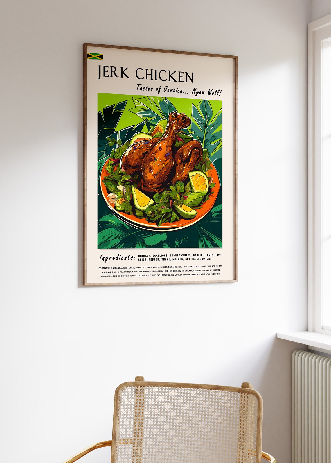 Jamaican Jerk Chicken Art Print, Caribbean Food Poster - Image 3