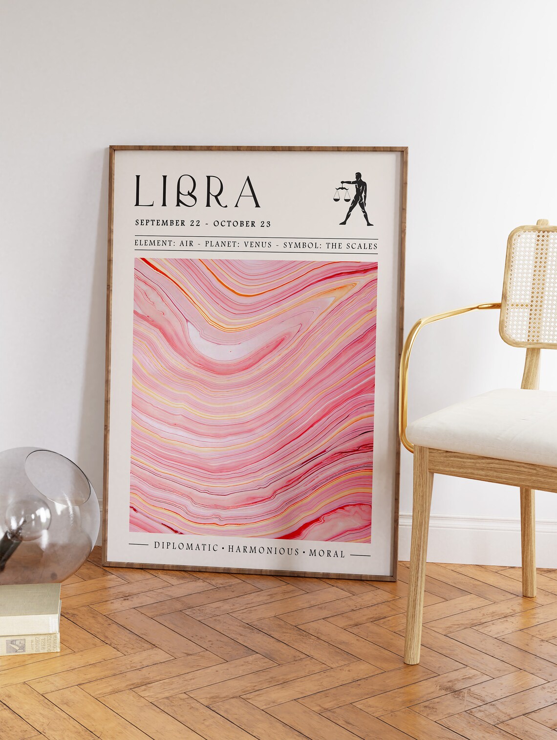 Libra Zodiac Star Sign Pink Marble Astrology Poster September Gift - Image 3