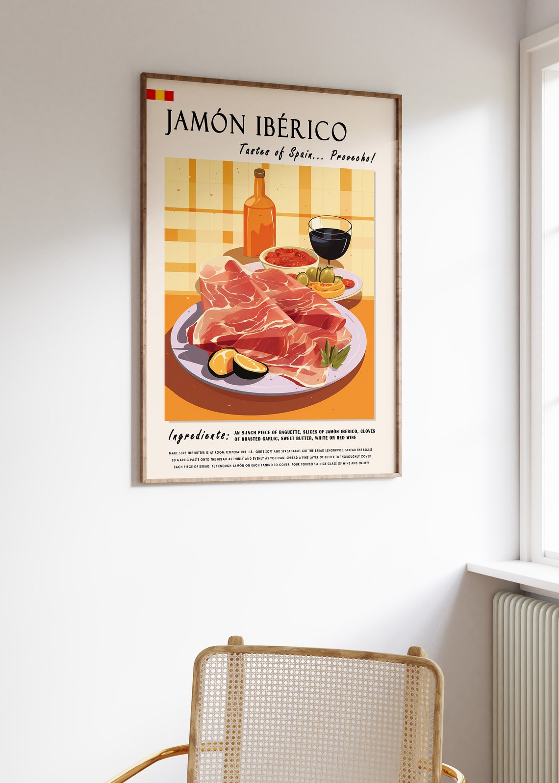 Jamon Iberico Spanish Food Print Tapas Recipe Rustic Kitchen Decor - Image 3