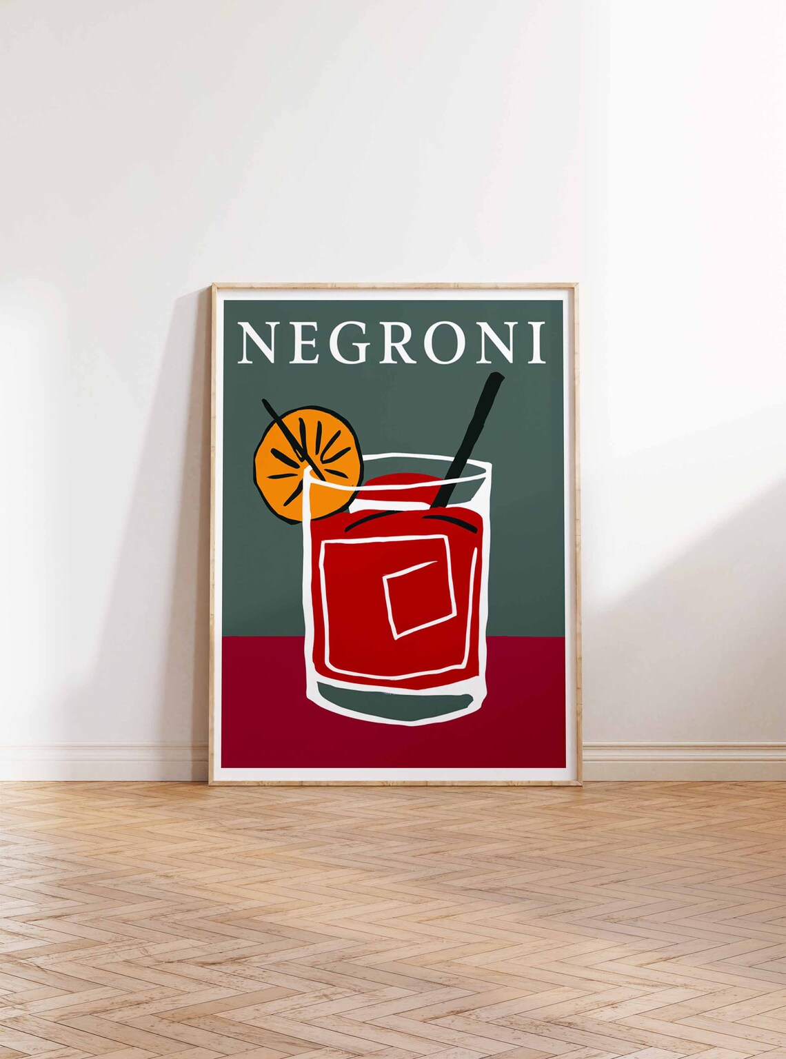 Negroni Cocktail Orange Garnish Green Crimson Retro Bar Poster - Image 2
