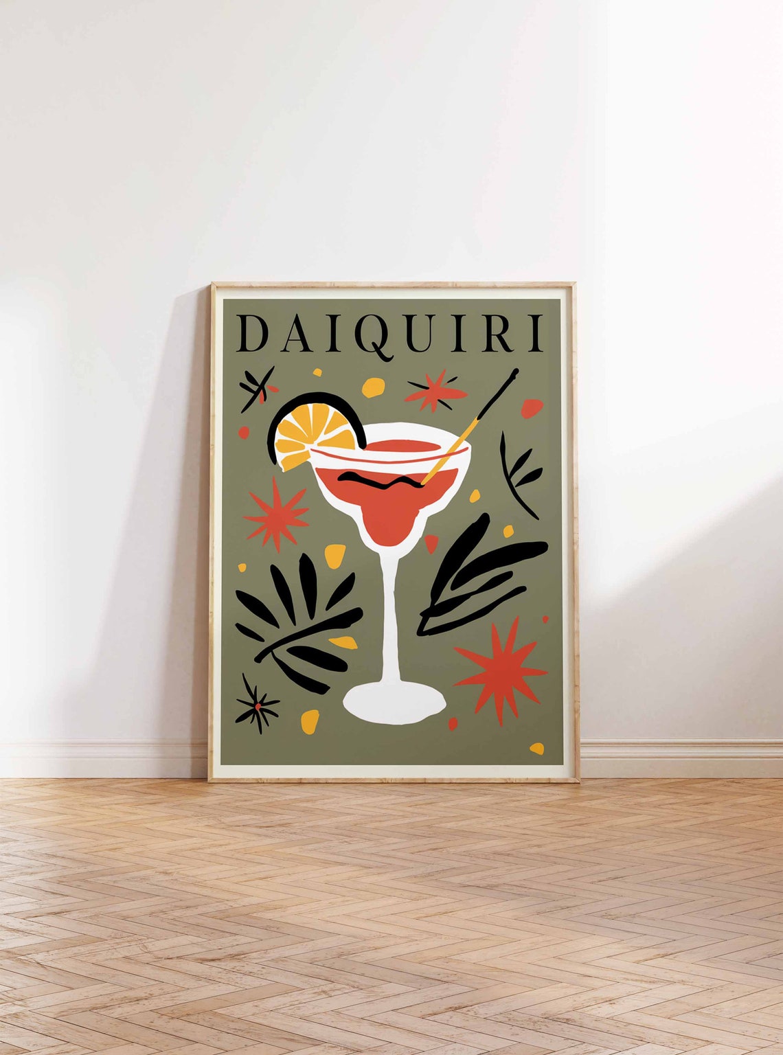 Daiquiri Tropical Cocktail Leaf Pattern Retro Bar Art Poster - Image 2