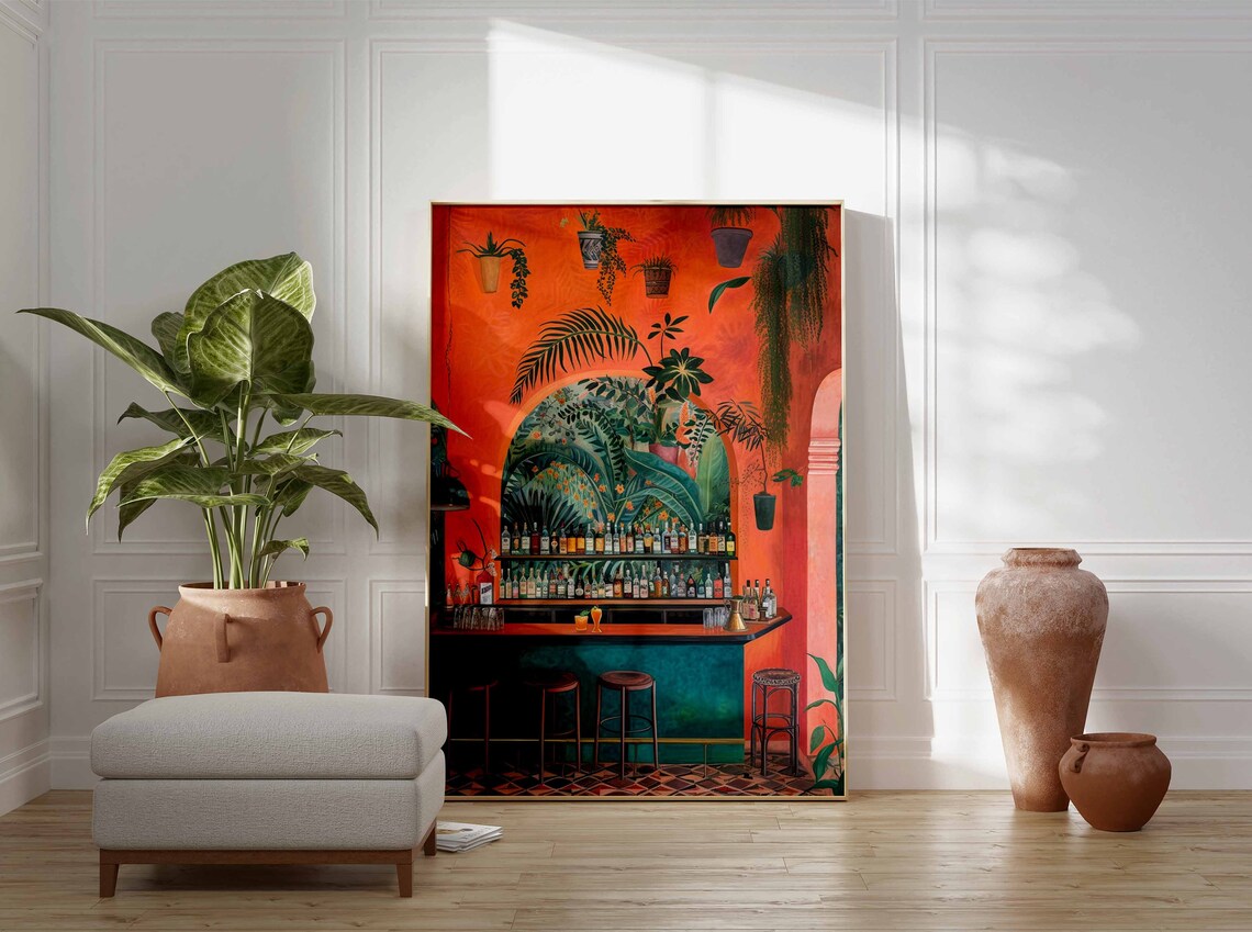Retro Tropical Cocktail Bar Bottles and Palms Home Decor Poster - Image 3