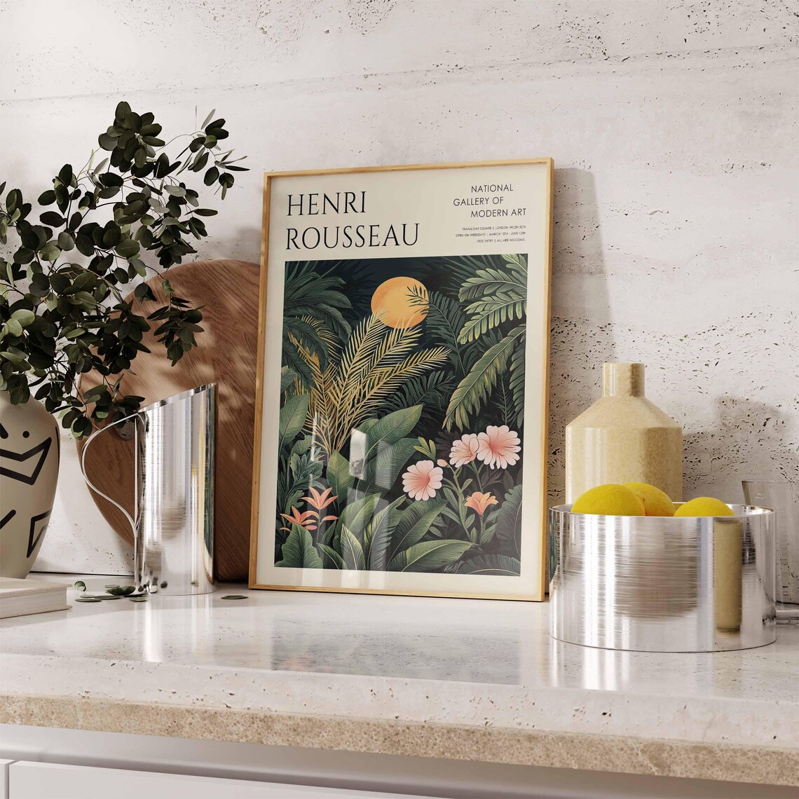 Henri Rousseau Moonlit Jungle with Pink Daisies Exhibition Poster - Image 3