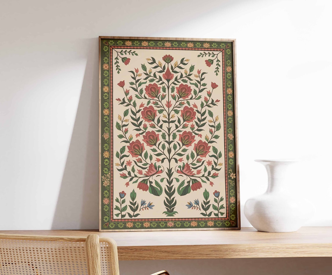 Indian Floral Pichwai Botanical Vintage Art Print - Image 3