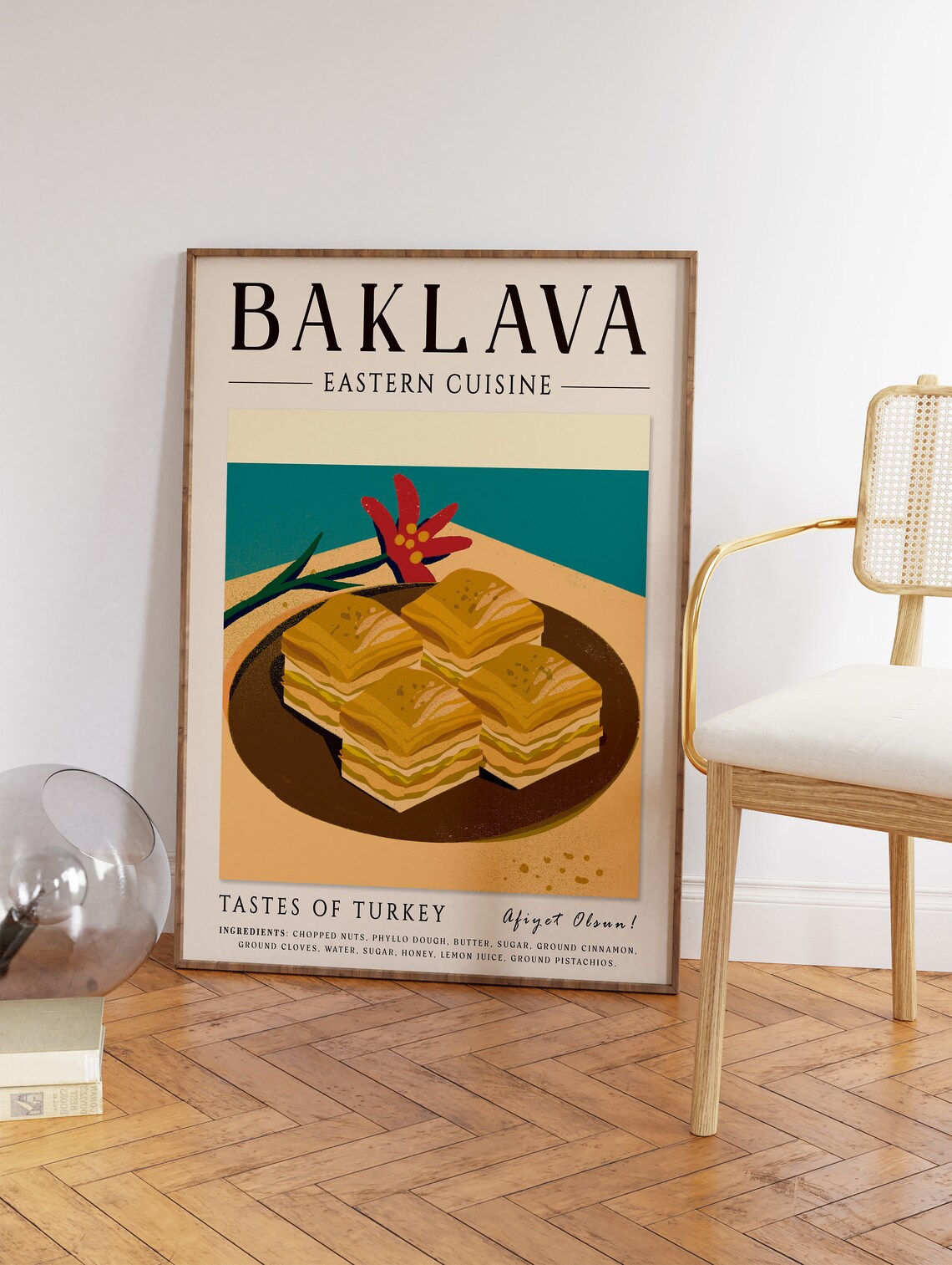 Baklava Eastern Cuisine Turkish Dessert Kitchen Food Recipe Poster - Image 2