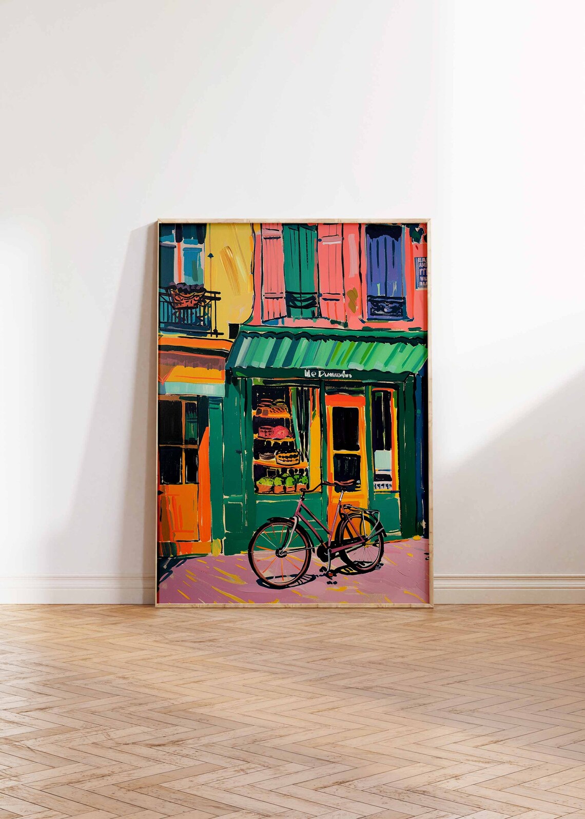 Colorful European Shop Front Bicycle Impressionist Street Art Poster - Image 2