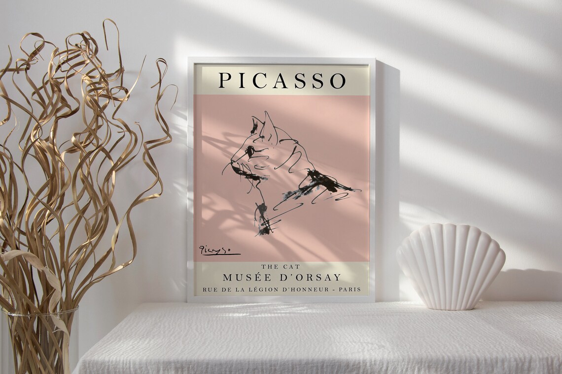 Picasso Exhibition Poster, Vintage Cat Line Drawing - Image 2