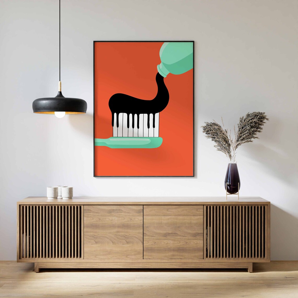 Toothbrush Piano Keys Retro Music Pop Art Illustration Poster - Image 2