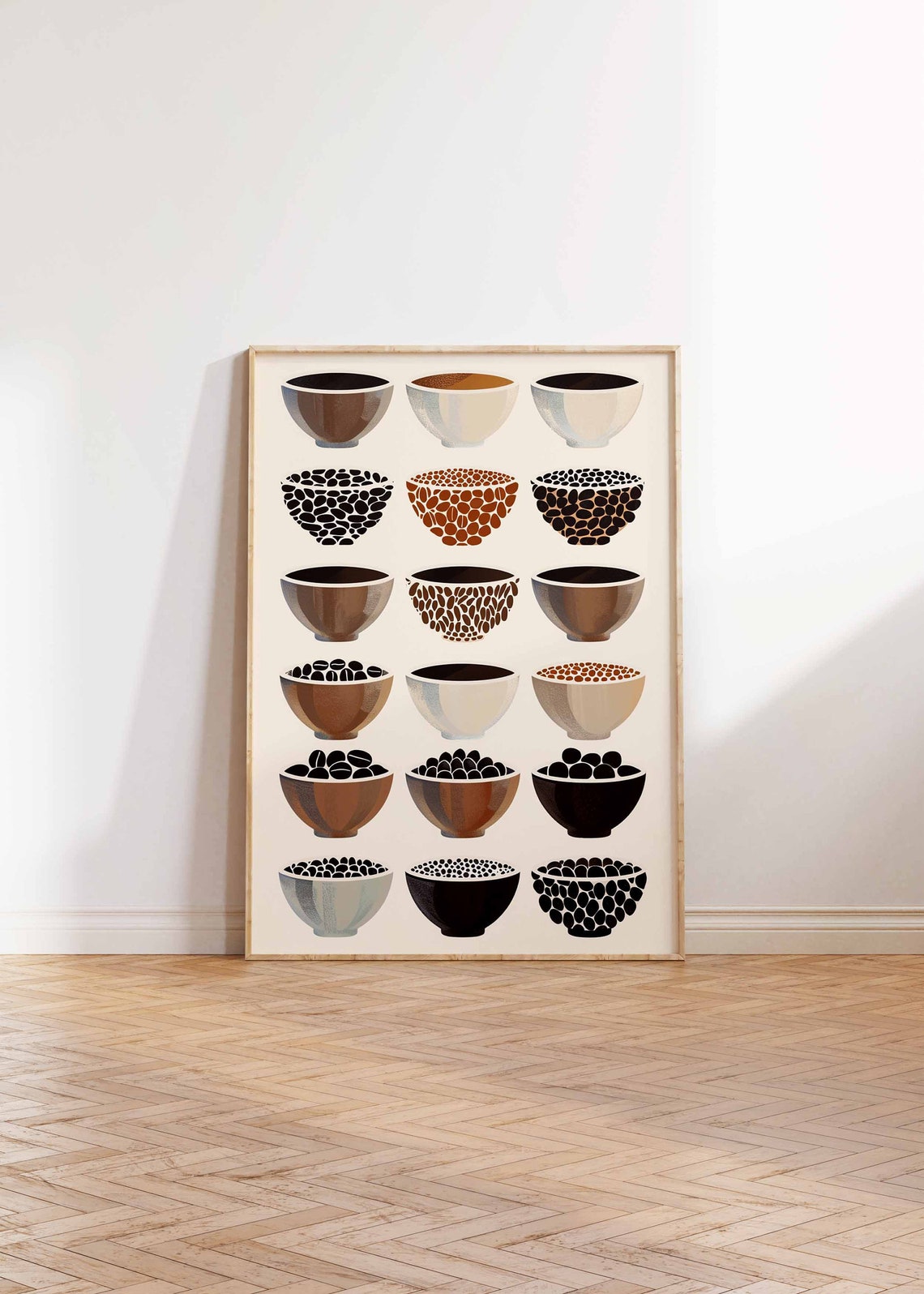 Minimalist Coffee Cups with Beans Illustrated Kitchen Poster Decor - Image 2