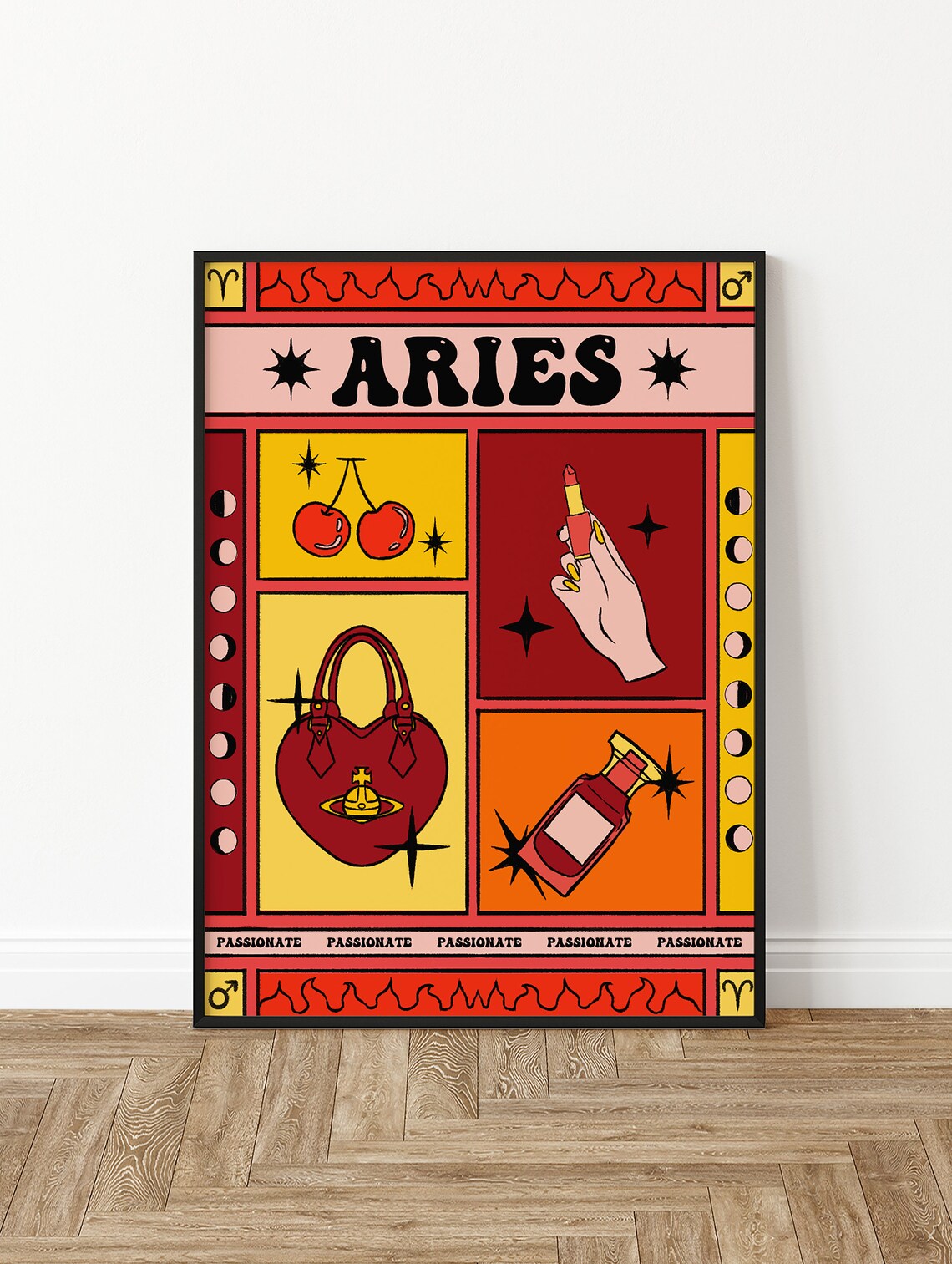 Aries Zodiac Star Sign Retro Pop Art Poster Cherries Lipstick Passionate - Image 2