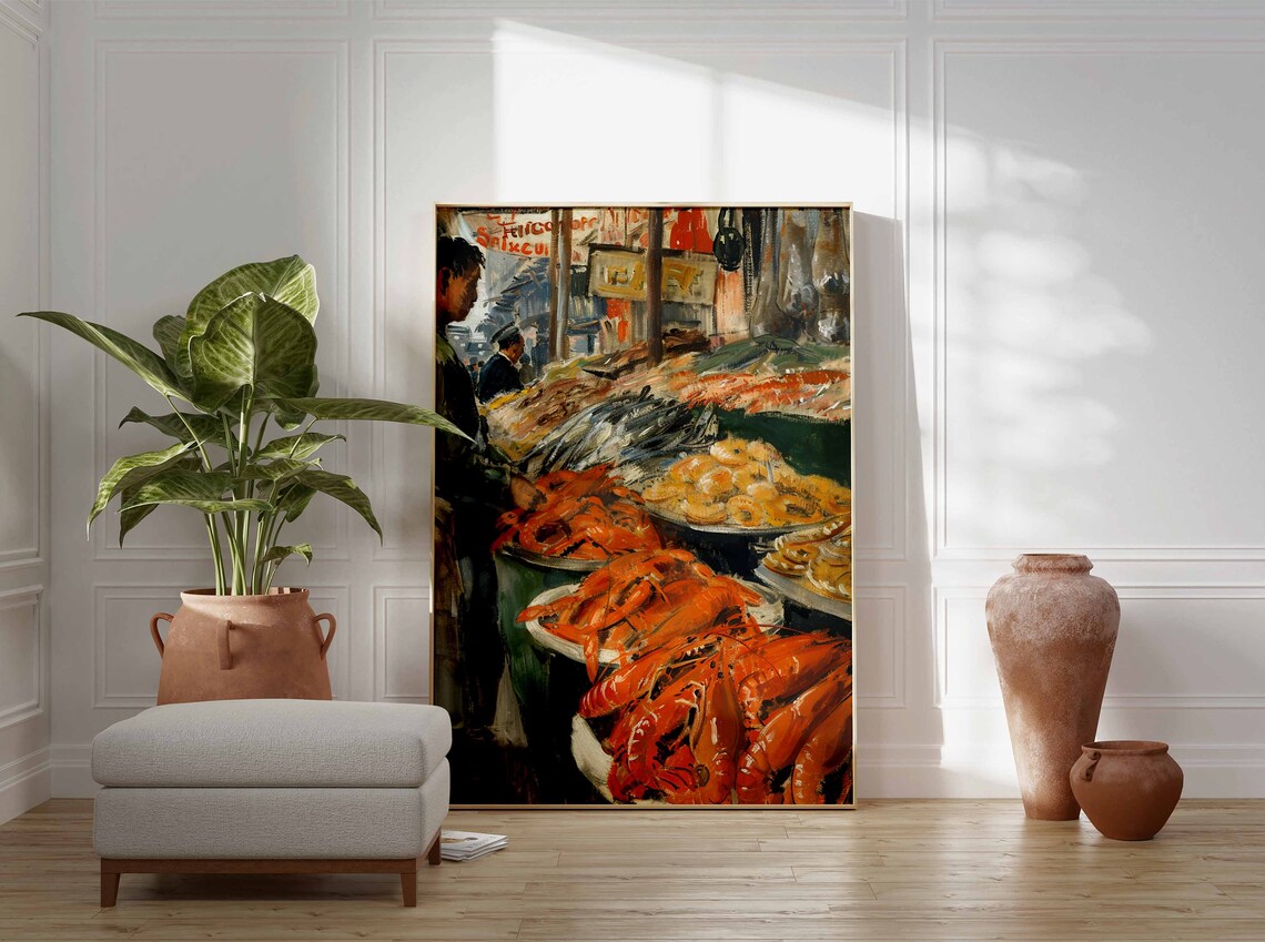 Seafood Market Vendor Octopus Squid Fish Stall Painting Poster - Image 3