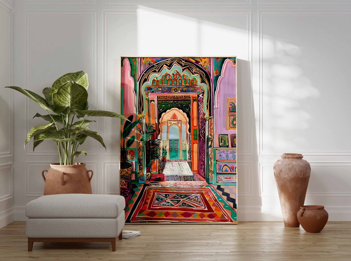 Colorful Indian Palace Arch Rug Vibrant Ornate Interior Art Poster - Image 2