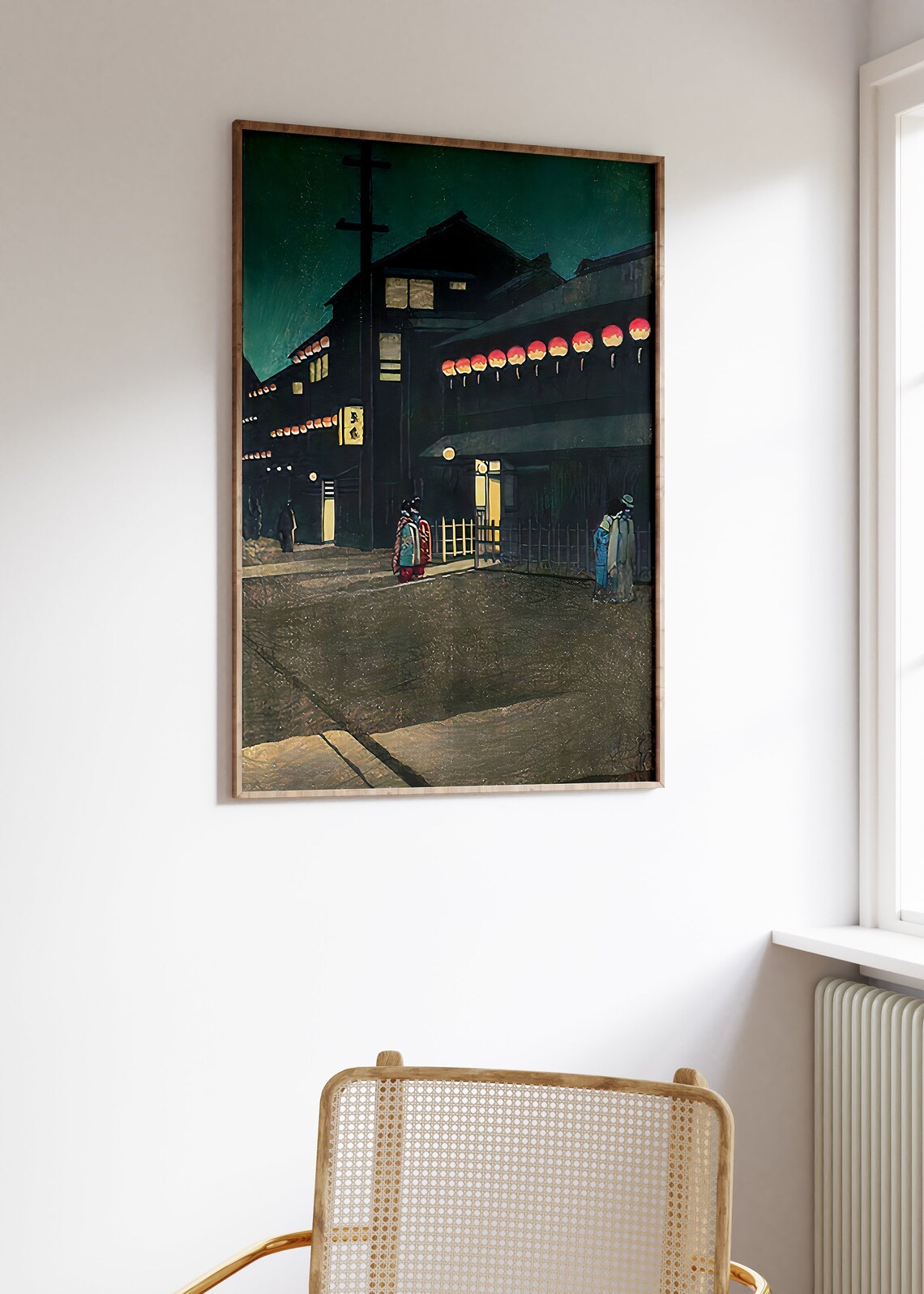 Japanese Woodblock Night Street Lanterns Shin Hanga Evening Art Poster - Image 2