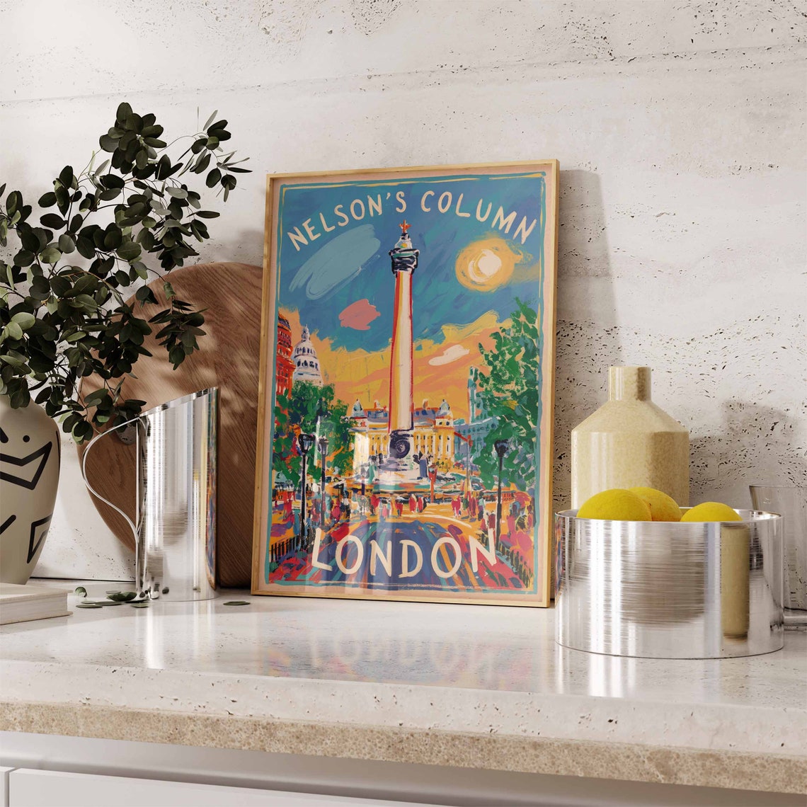 Nelsons Column Trafalgar Square Painterly Sunset London Poster - Image 3