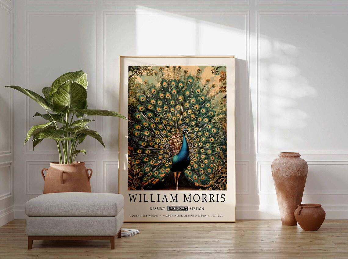 William Morris Peacock Vintage Fanned Tail Garden Art Poster - Image 3