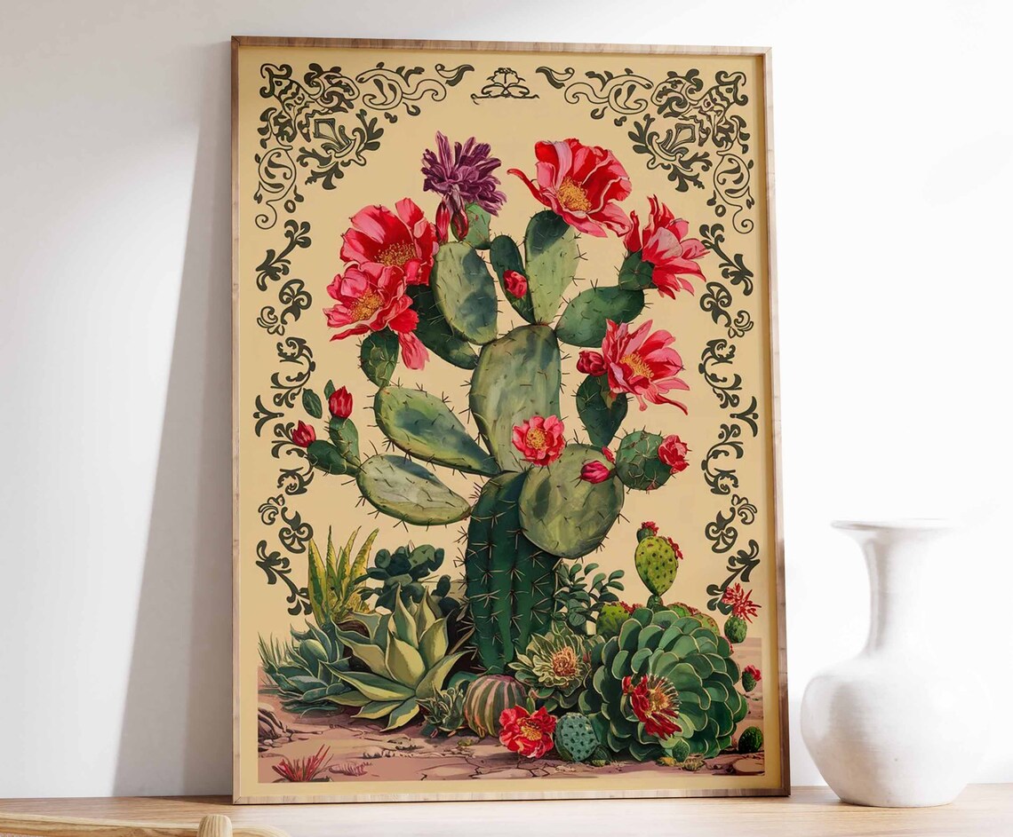 Vintage Mexican Cactus Poster Print, Mexican Decor