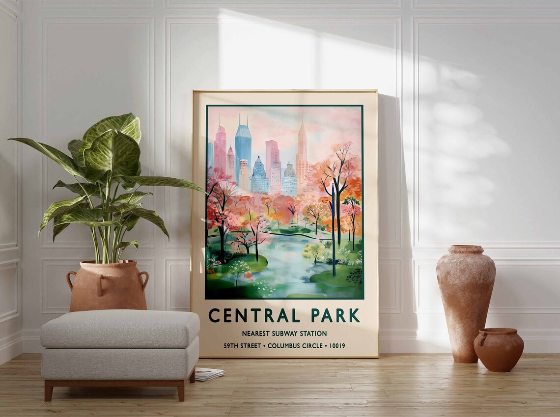 Central Park New York City Spring Blossom Skyline Travel Style Poster - Image 3