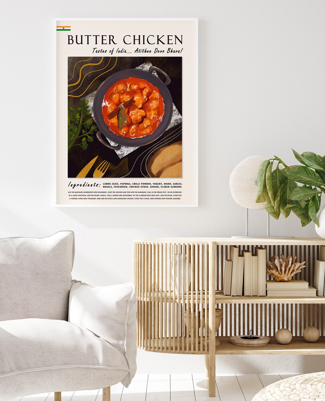 Butter Chicken Indian Curry Recipe Illustrated Kitchen Poster - Image 2
