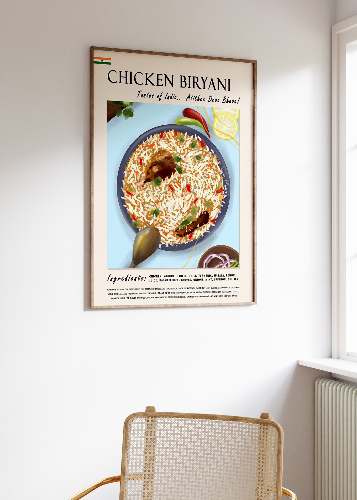 Chicken Biryani Indian Recipe Poster with Ingredients List Art - Image 3