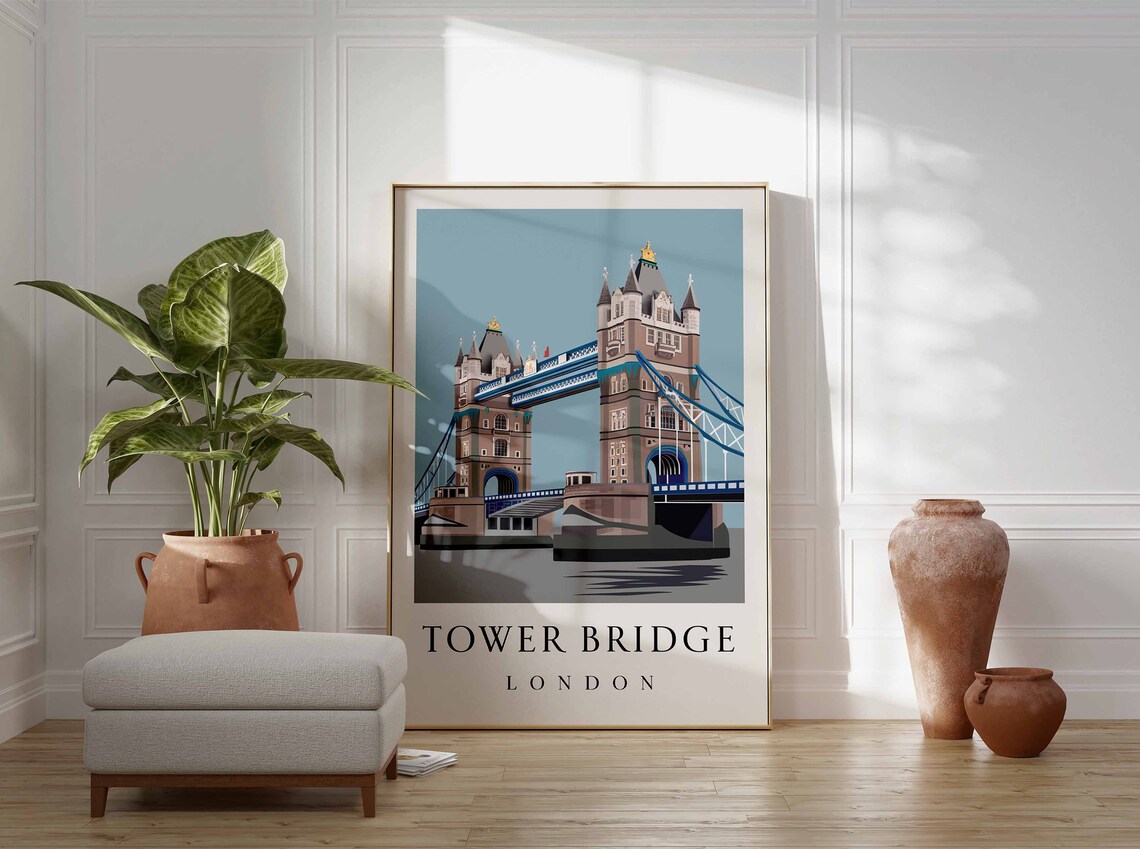 Tower Bridge London Blue Sky River Thames Landmark Art Poster - Image 3